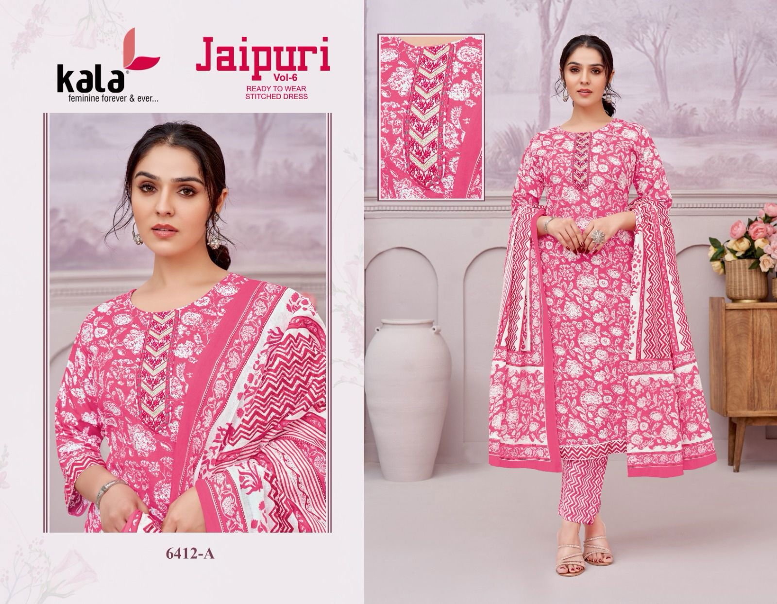 Jaipuri Vol 6 By Kala Cotton Printed Kurti With Bottom Dupatta Exporters In India